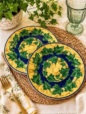 Victoria & Beale Yves Ivy Salad Plates Set 2 7.75 Cottagecore Vintage Porcelain
